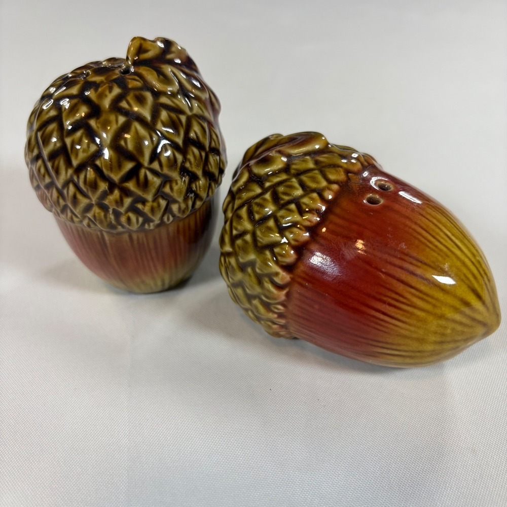 Acorn Ceramic Salt and Pepper Shakers Set Brown Fall Autumn Harvest Decor Cute